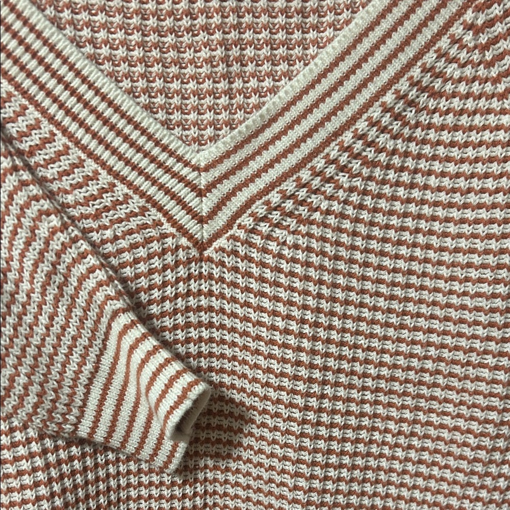 Women's V-Neck Sweater - Cream and Burnt Orange - Picture 3 of 3